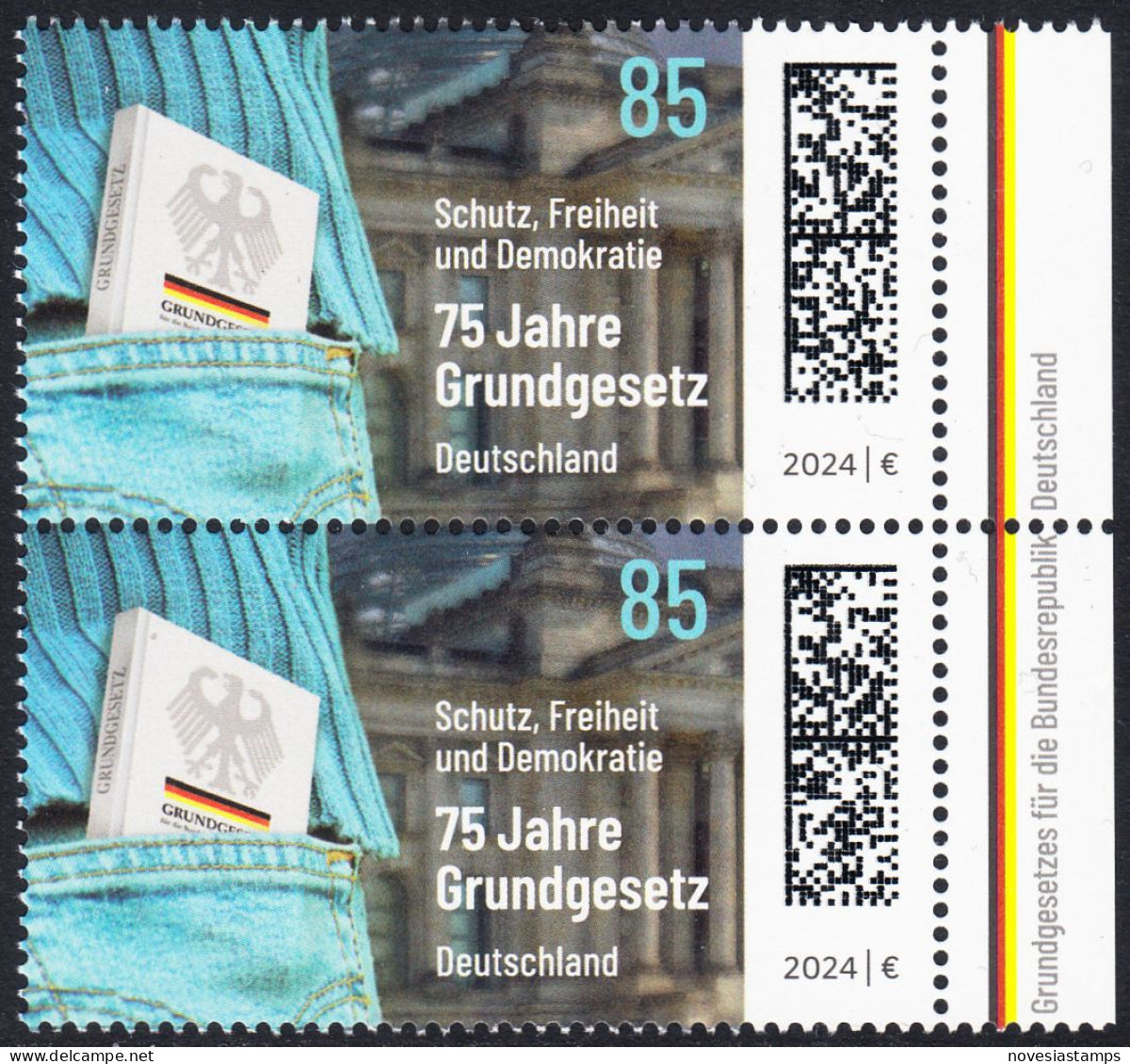 !a! GERMANY 2024 Mi. 3830 MNH Vert.PAIR W/ Right Margins (b) - Constitution - Neufs