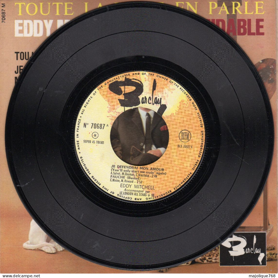 Disque - Eddy Mitchell - Je Defendrai Mon Amour - Barclay 70 687 - France 1964 - Rock