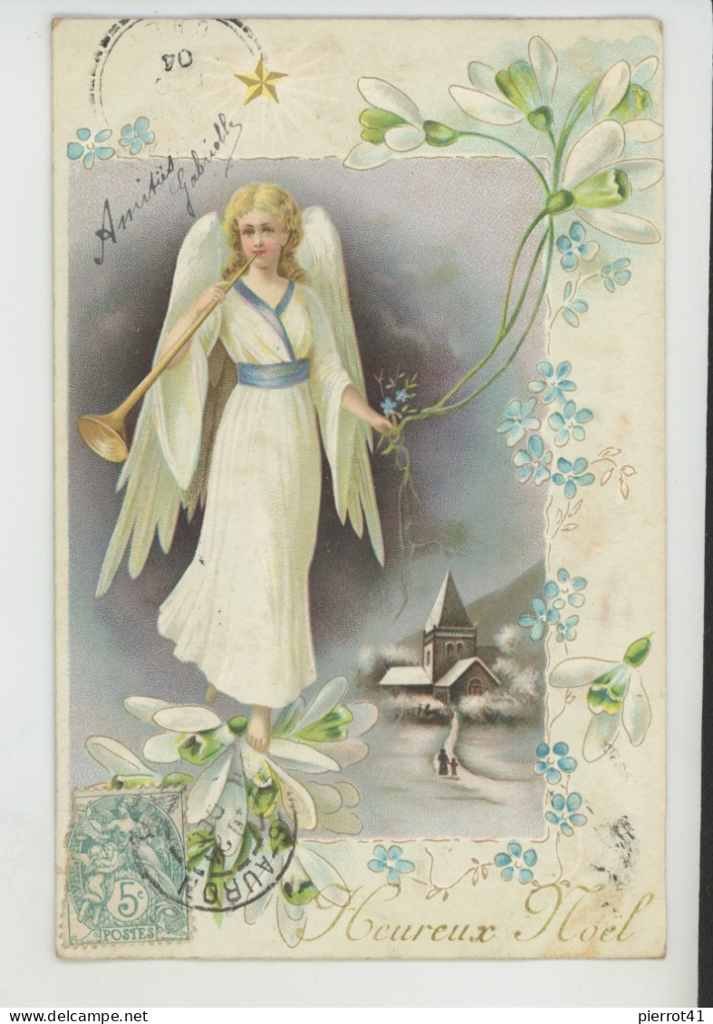 ENFANTS - ANGES - Jolie Carte Fantaisie Femme Ange Musicienne Et Fleurs De "Joyeux Noël " - Altri & Non Classificati