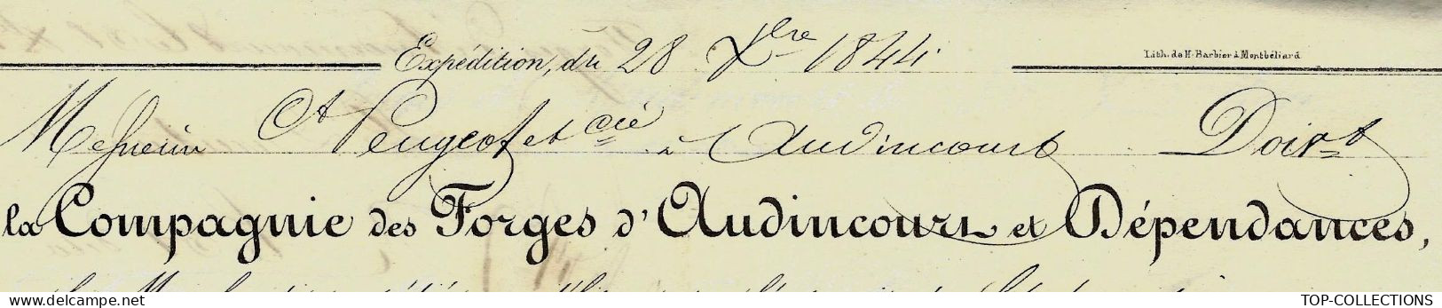 1844 ENTETE FORGES AUDINCOURT sign. Paul Boulard Ditrecteur pour Peugeot  à Audincourt Doubs V.HISTORIQUE