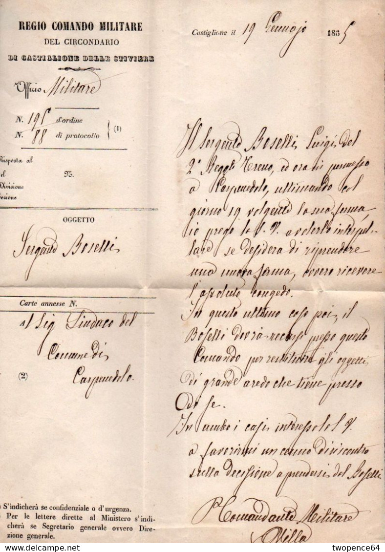 B71 - LETTERA DA CASTIGLIONE DELLE STIVIERE A CARPENEDOLO 1865 - ...-1850 Préphilatélie