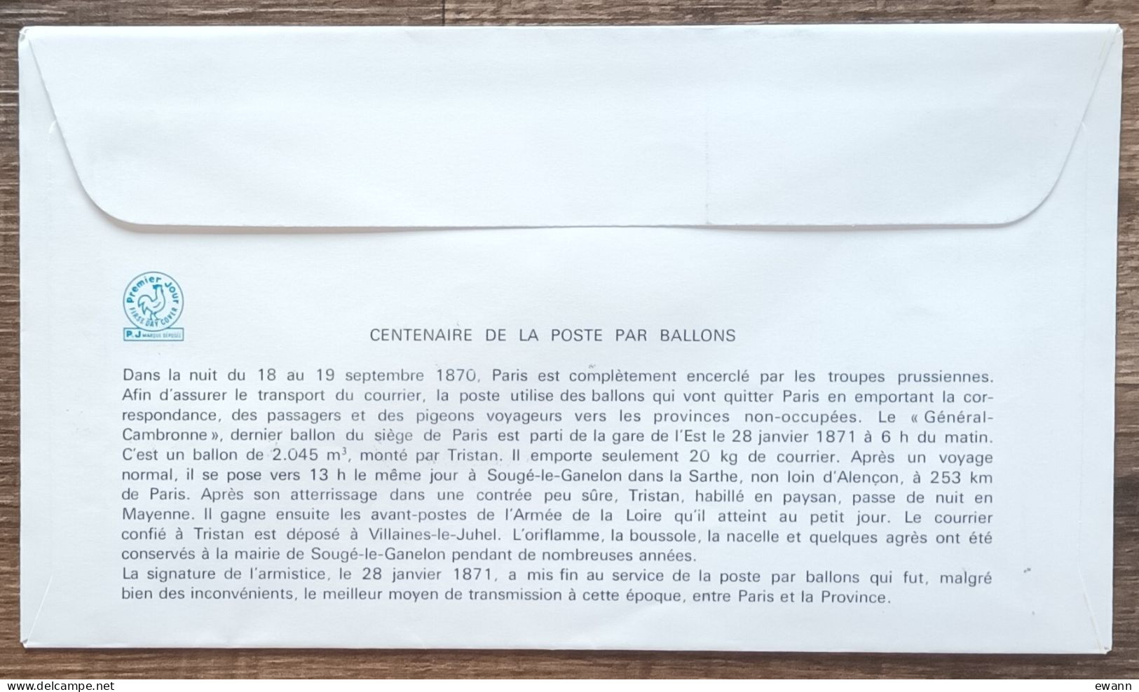 FDC 1971 - YT Aérien N°45 - POSTE PAR BALLONS MONTES - PARIS - 1970-1979