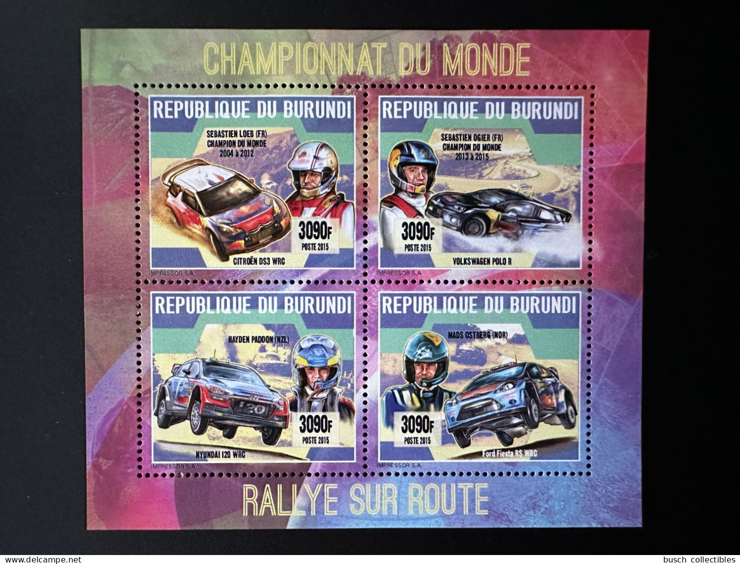 Burundi 2015 / 2016 Mi. 3587 - 3590 Rallye Route Sebastien Loeb Ogier Paddon Ostberg Ford Volkswagen Citroën Hyundai Car - Automobile