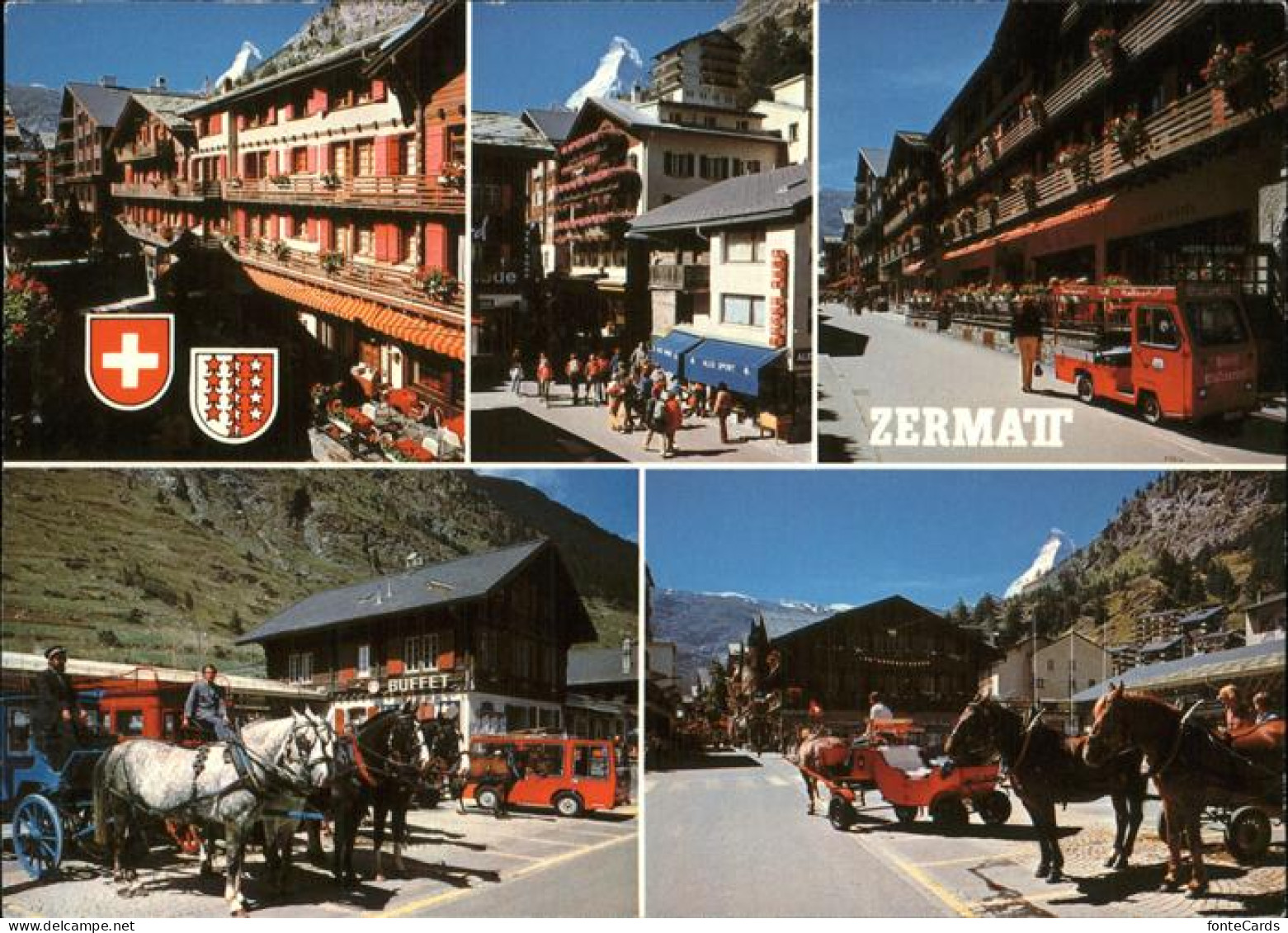 11381327 Zermatt VS Dorfpartie Pferdekutschen  - Sonstige & Ohne Zuordnung