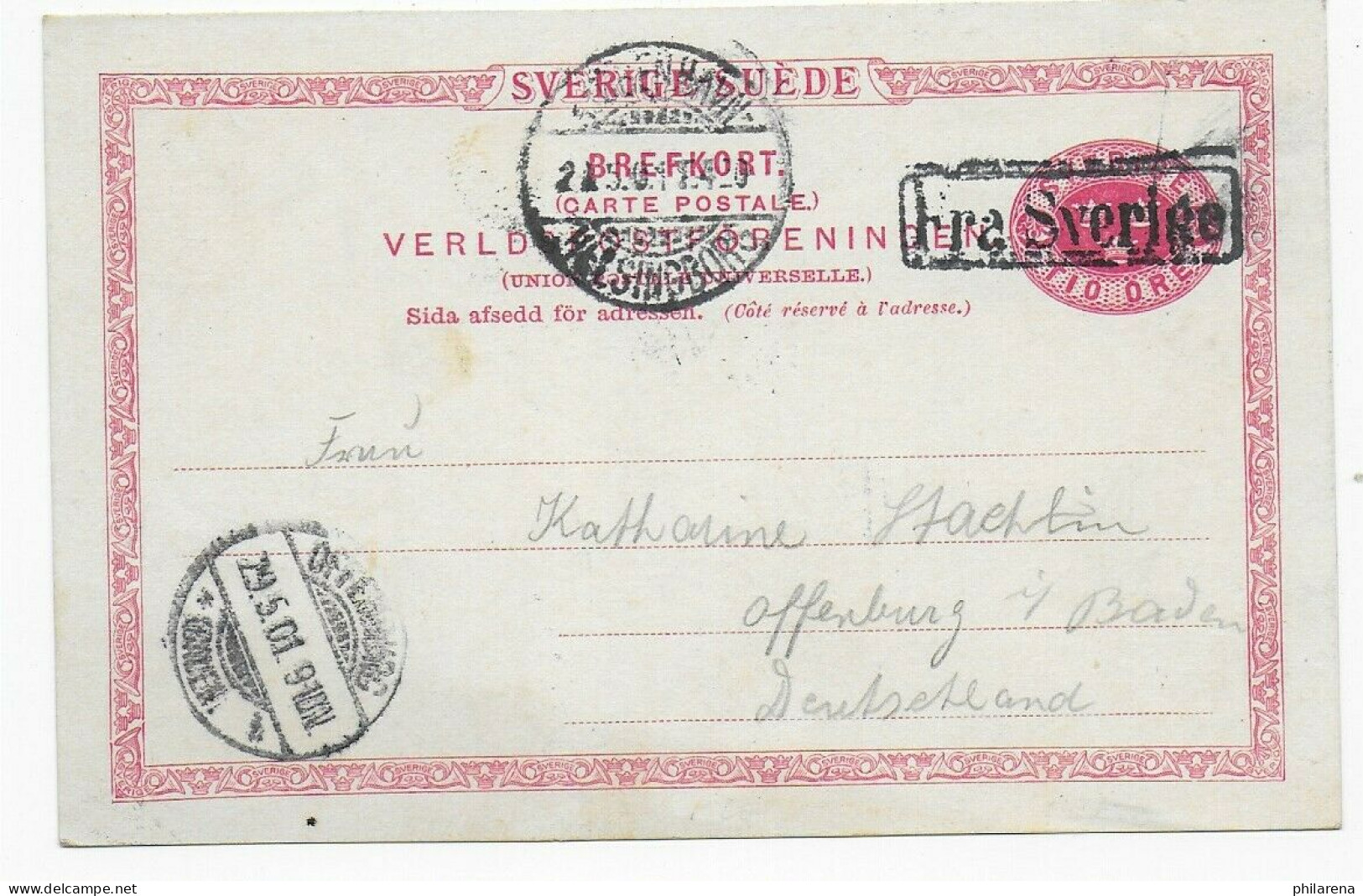 Brefkort Pra Sverige Helsingsborg, 1901 Nach Offenburg - Andere & Zonder Classificatie