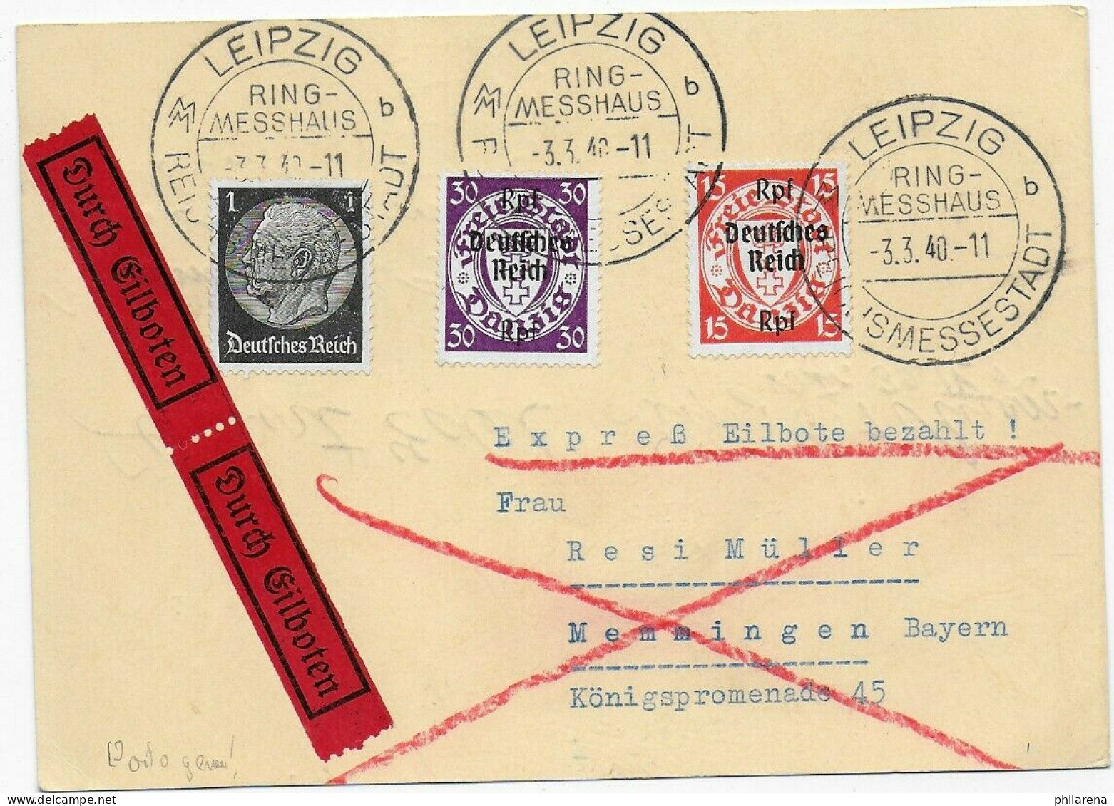 Eilbote Leipzig Ringmesshaus Nach Memmingen, 1940 - Storia Postale