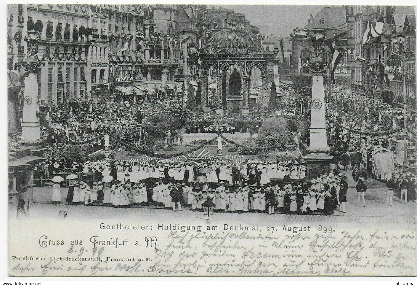 Goethefeier, Frankfurt, Huldigung Am Denkmal 1899 Nach Heidelberg - Sonstige & Ohne Zuordnung