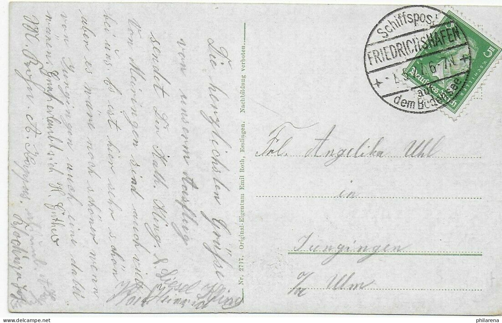 Schiffspost Friedrichshafen Auf Dem Bodensee Nach Jungingen 1927 - Cartas & Documentos