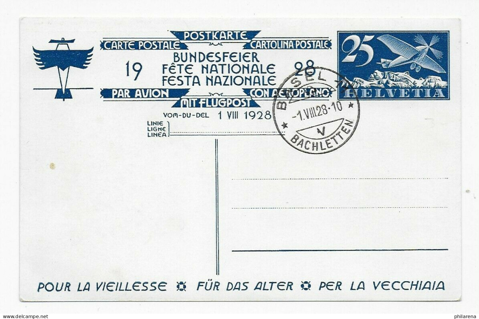 Postkarte Bundesfeier Bachletten, 1928, Motiv Strickende Oma - Altri & Non Classificati