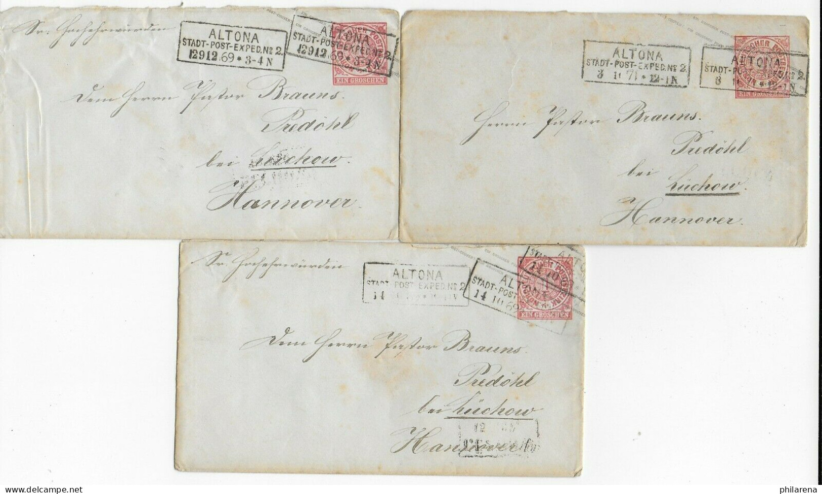 10x Ganzsache Altona Stadt Post Exped. 1869 Nach Hannover - Briefe U. Dokumente