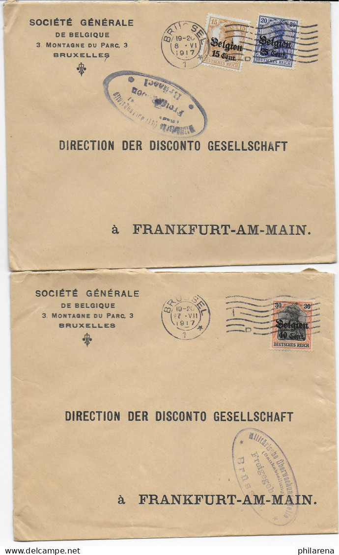 16x Bankbriefe Brüssel - Frankfurt, Zensur 1915-1918 - Besetzungen 1914-18