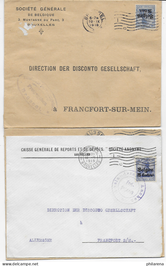 16x Bankbriefe Brüssel - Frankfurt, Zensur 1915-1918 - Besetzungen 1914-18