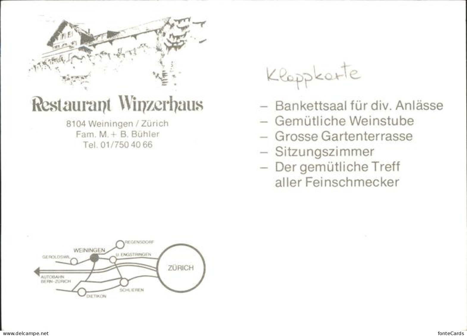 11381267 Zuerich Restaurant Winzerhaus Details Klappkarte Zuerich - Sonstige & Ohne Zuordnung