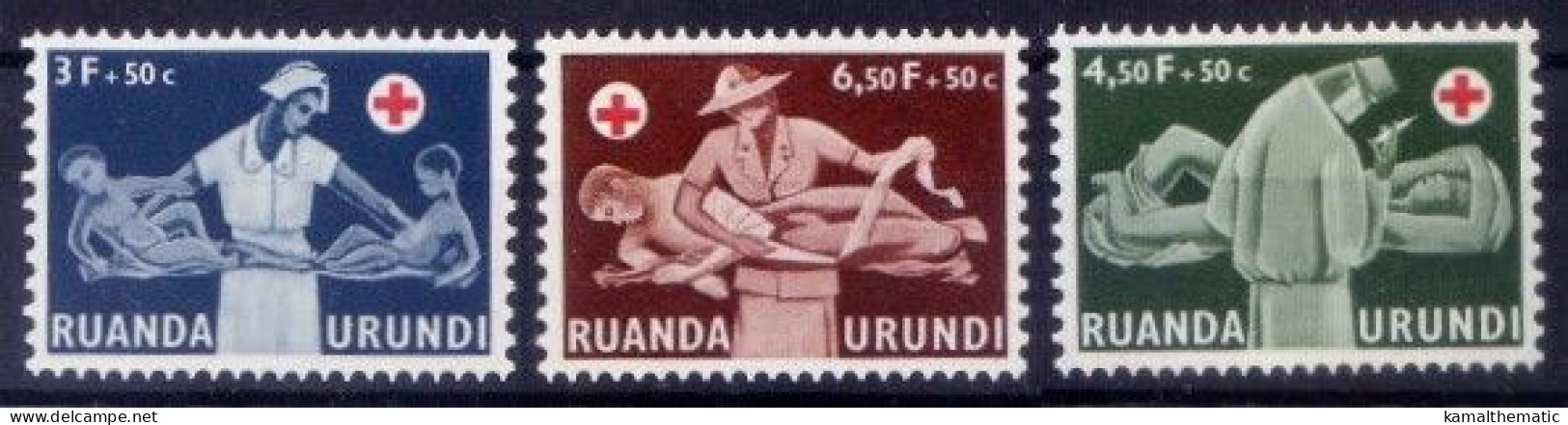 Ruanda Urundi 1957 Mint No Gum 3v, Red Cross, Nursing, Syringe, Medicine, First Aid - Ziekte