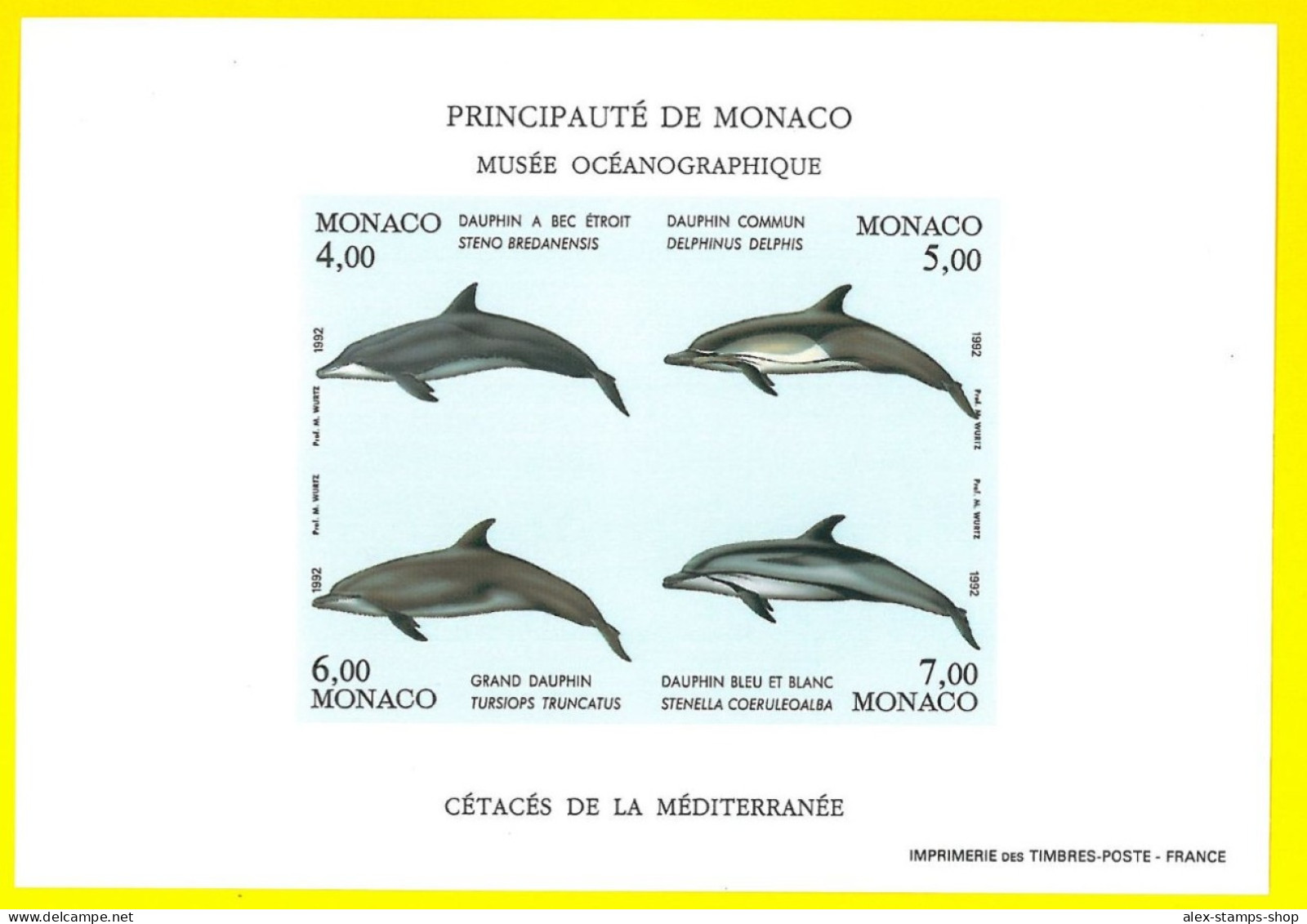 MONACO 1992 Sheet Whales/Dolphin/Marine Mammals/Nature INPERFORATE - Yv 56a RARE - Nuovi