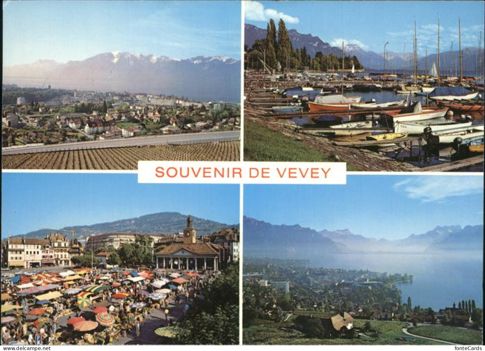 11381152 Vevey VD Le Port La Place Du Marche La Ville Et Les Dents Du Midi Vevey - Altri & Non Classificati