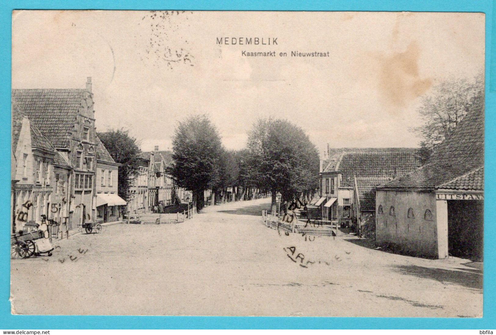 NEDERLAND Prentbriefkaart Medemblik Kaasmarkt En Nieuwstraat 1906 Andijk Kleinrond Naar Belgie - Medemblik