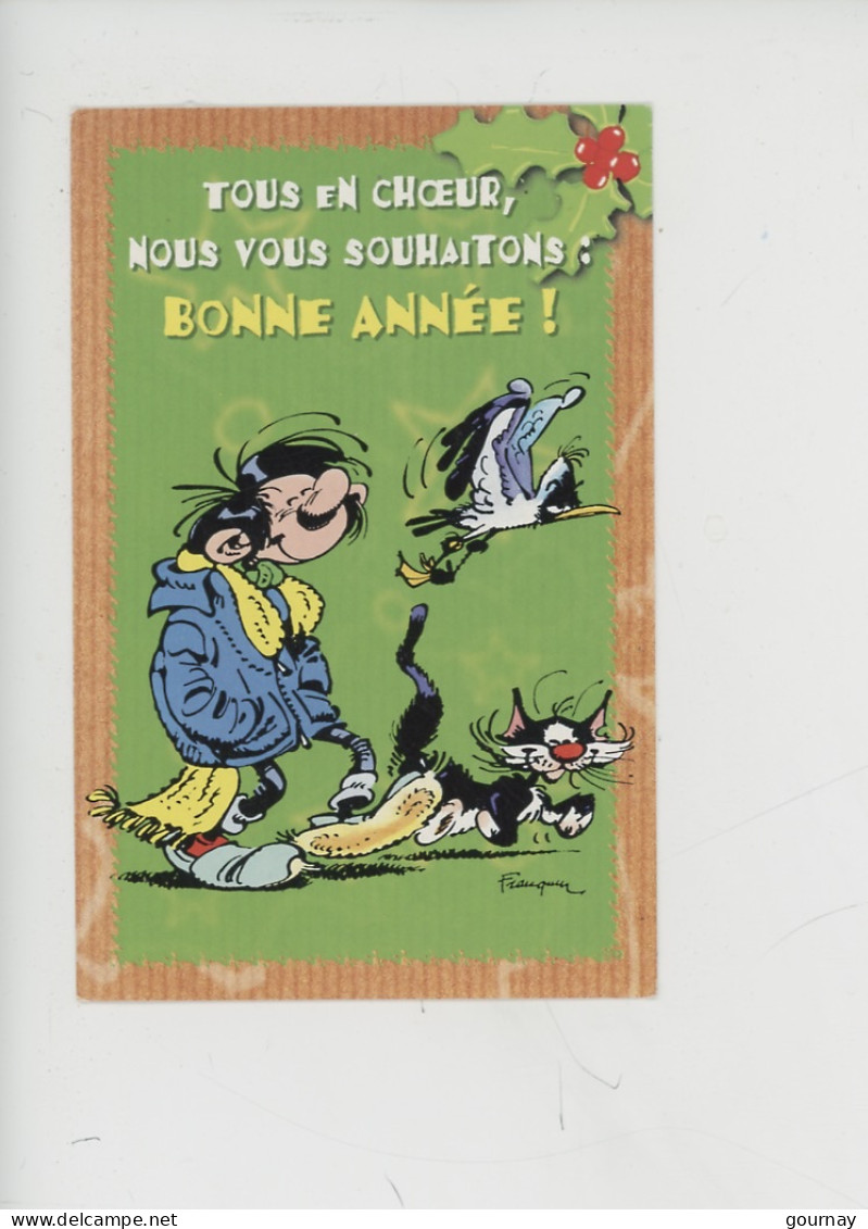 Gaston Lagaffe, Chat Mouette - Franquin 1999 Cp Vierge éd Dalix "Bonne Année  - Tous En Choeur" - Comicfiguren