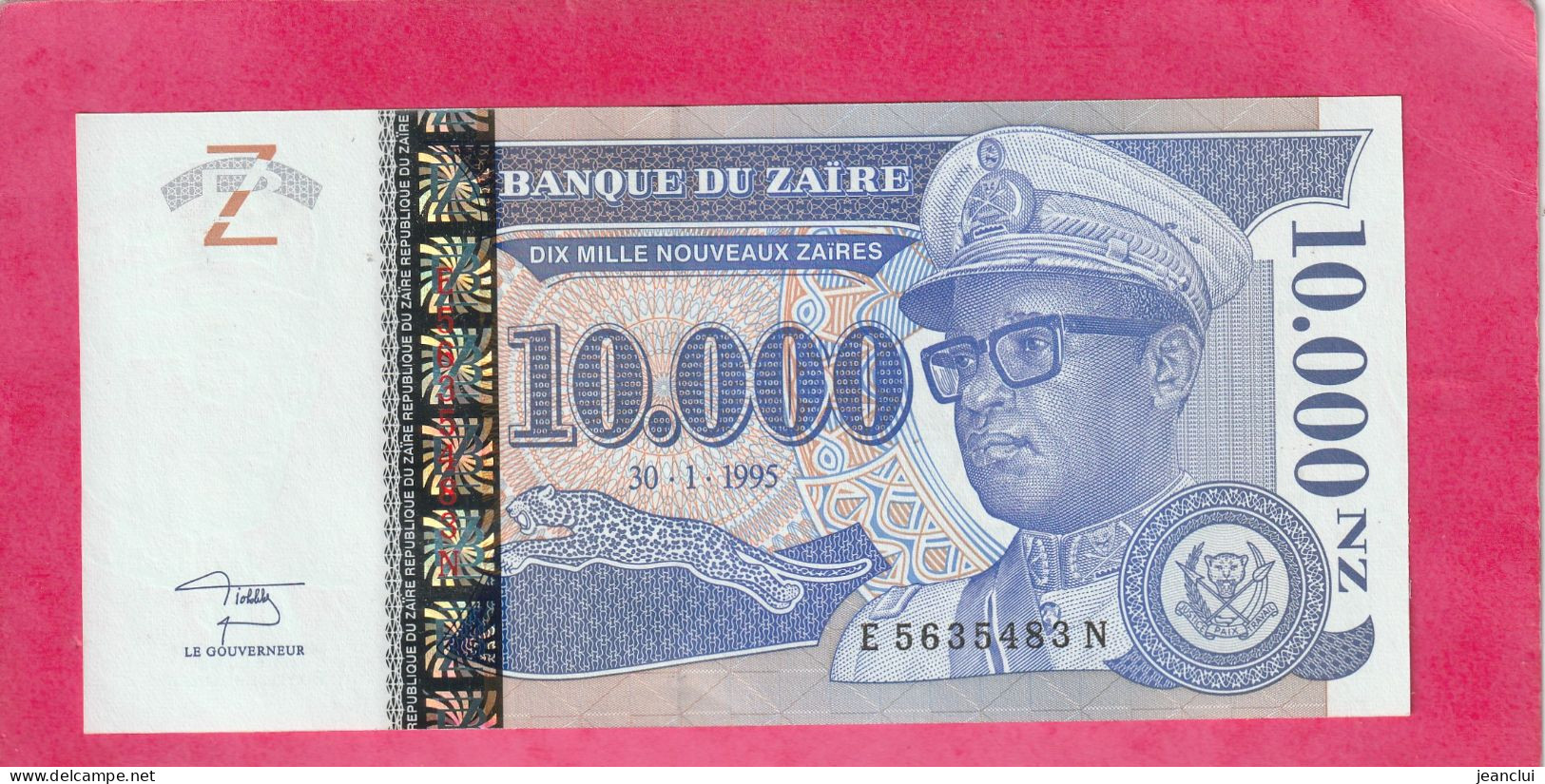 BANQUE DU ZAÏRE  .  10.000 NOUVEAUX ZAÏRES  .  30-1-1995  .  N°   E 5635483 N  .  2 SCANNES  .  ETAT LUXE  .  UNC - Zaire