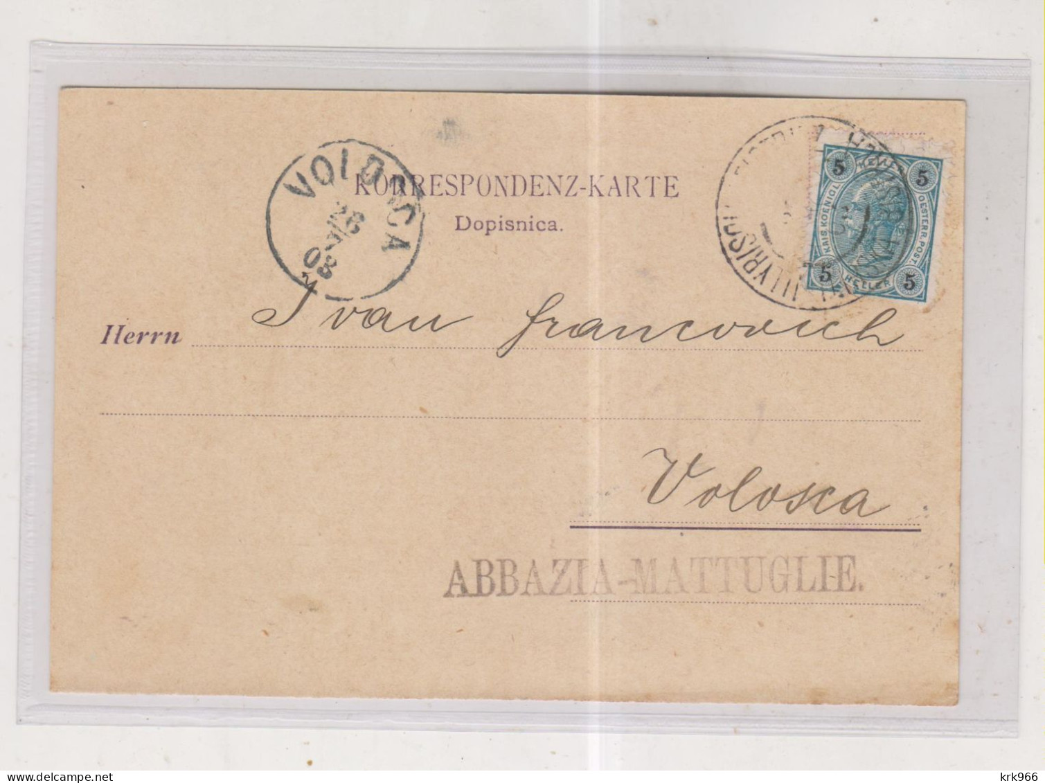 SLOVENIA AUSTRIA 1903 ILIRSKA BISTRICA Nice Postcard To Volosca Volosko Croatia - Slovénie