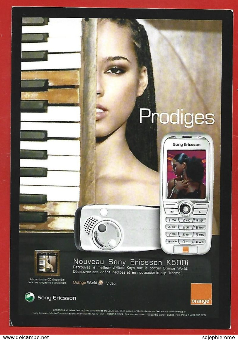 "Karma" The Diary Of Alicia Keys "smartphone" Sony Ericsson K500i Orange 2scans Clavier Piano - Sänger Und Musikanten