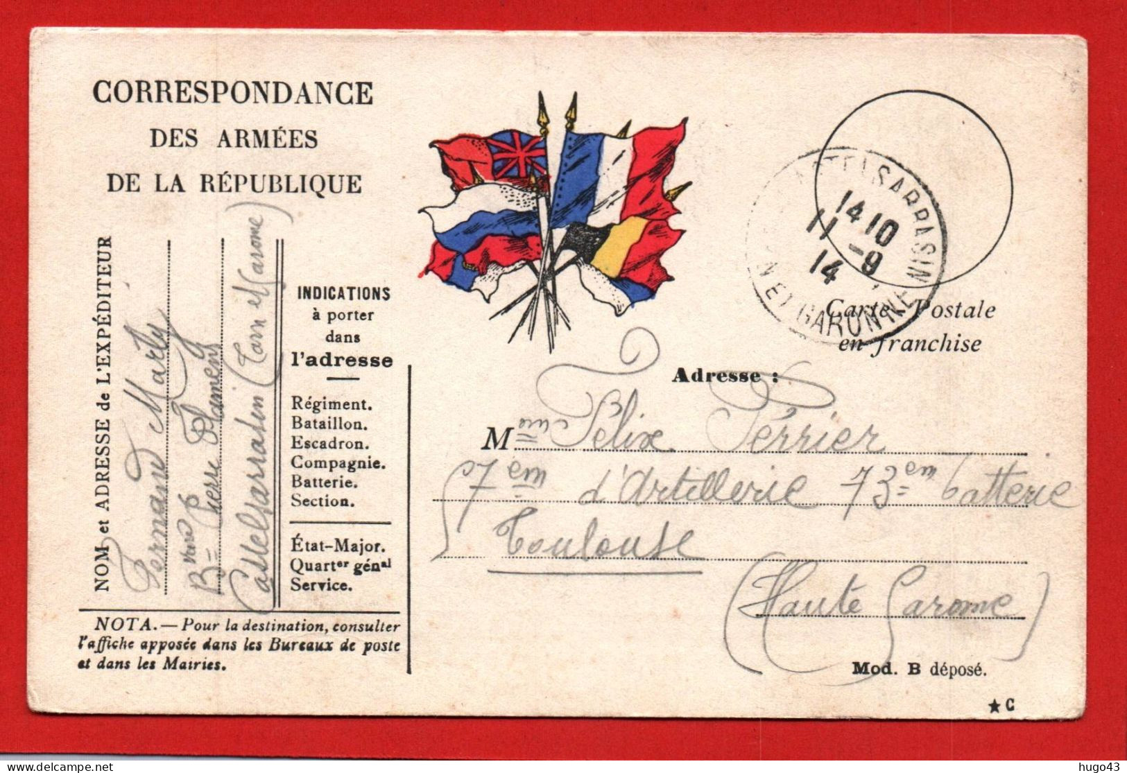 CARTE CORRESPONDANCE DES ARMEES DE LA REPUBLIQUE - LE 11/09/1914 - Covers & Documents