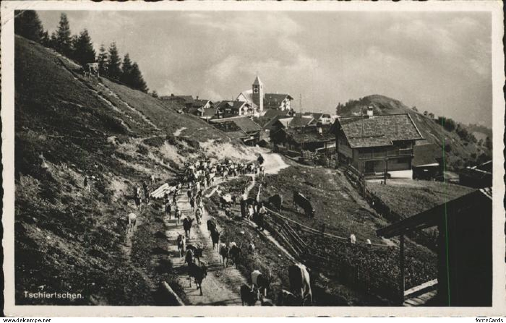 11379575 Tschiertschen Viehtrieb Kirche Tschiertschen - Autres & Non Classés