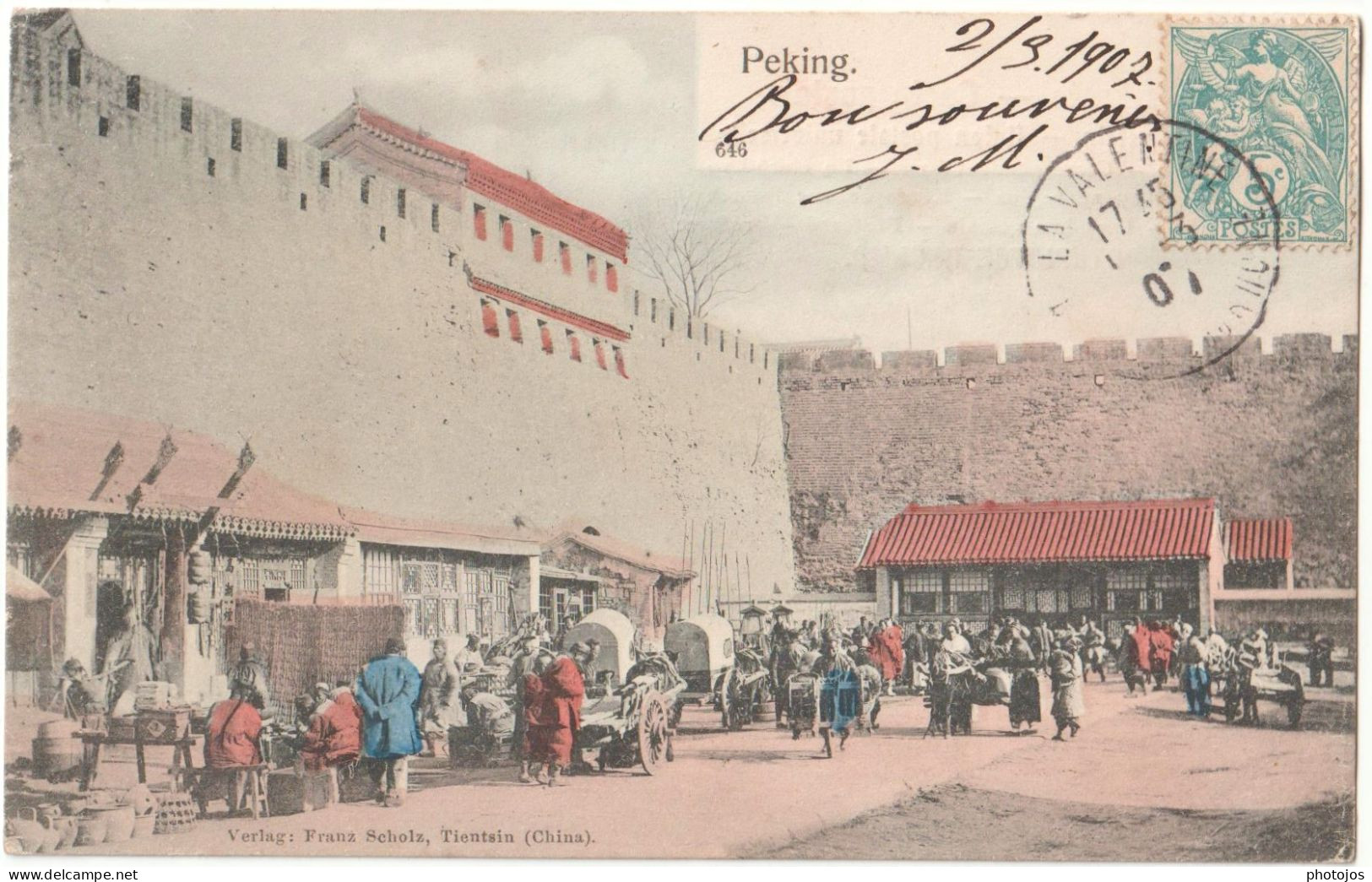 Post Card China Peking  Pekin In 1907  Nice Street View Colorised  Market Animation  Ed Franz Scholtz  RARE   Precurseur - Chine