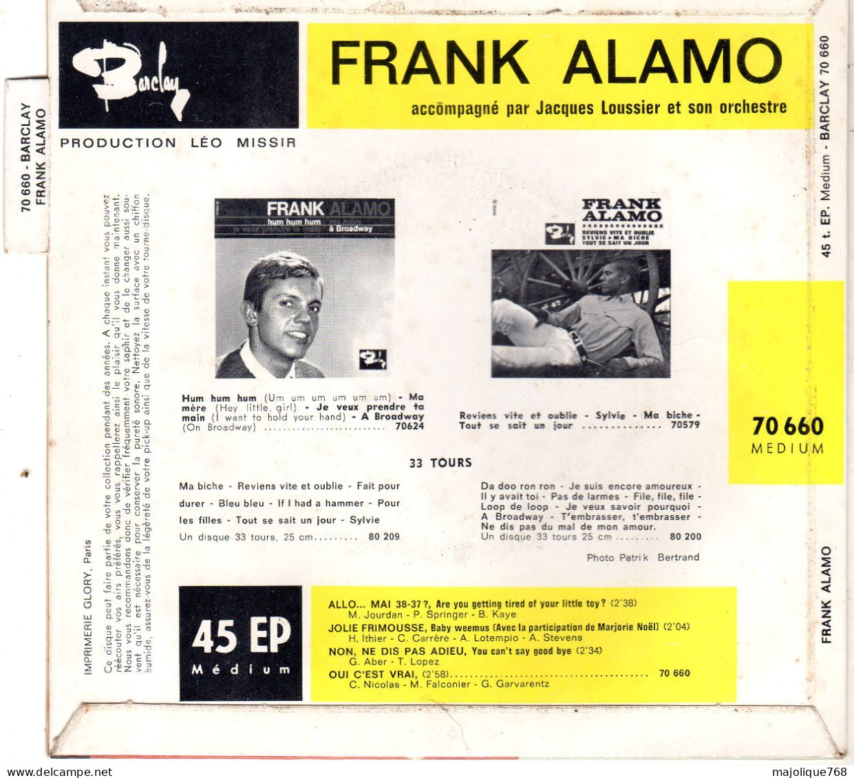 Disque - Frank Alamo - Allo Mai 38-37 Barclay 70.660 M France 1964 - Rock