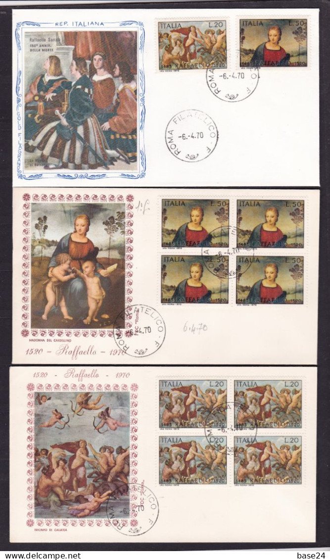 1970 Italia Italy RAFFAELLO 3 FDC: 2 Roma, 1 Gold Filagrano RAPHAEL, Painting, Pittura - FDC