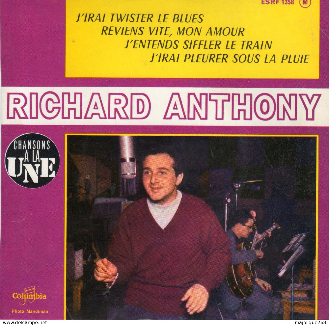 Disque - Richard Anthony - J'irai Twister Le Blues - Columbia  ESRF 1358 France 1962 - Rock