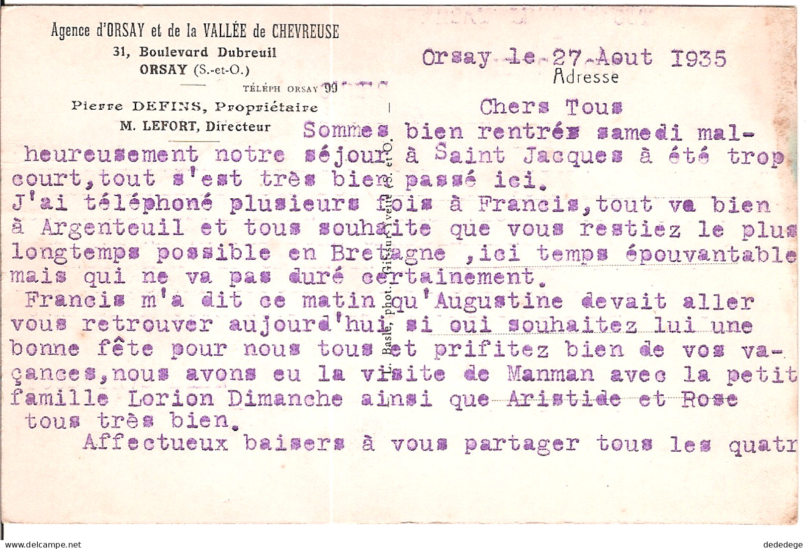 AGENCE D'ORSAY ET DE LA VALLEE DE CHEVREUSE.31 BOULEVARD DUBREUIL ORSAY.(CARTE PAS COURANTE) - Orsay