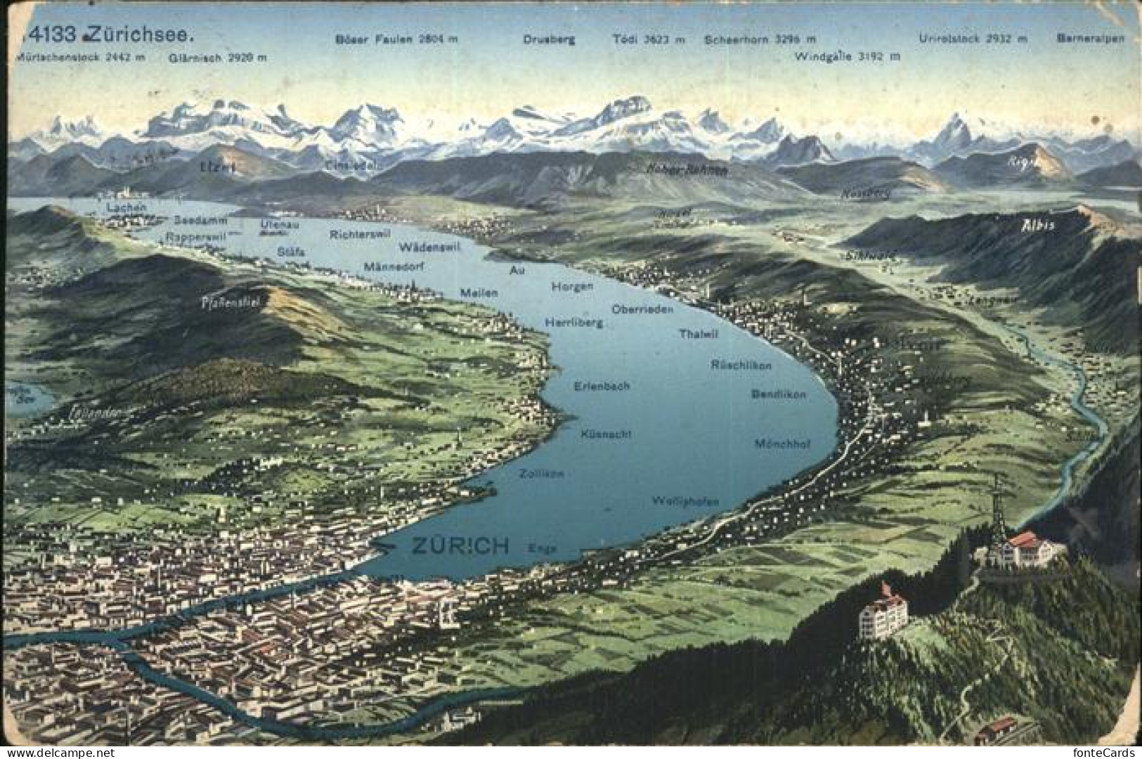 11377975 Zuerich Uebersichtskarte Zuerichsee Und Umgebung Alpenpanorama Zuerich - Autres & Non Classés