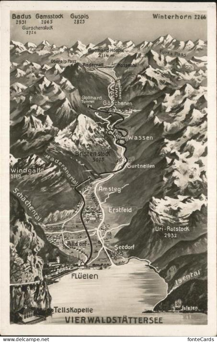 11377973 Flueelen UR Uebersichtskarte Vierwaldstaettersee Und Umgebung Bristenst - Andere & Zonder Classificatie