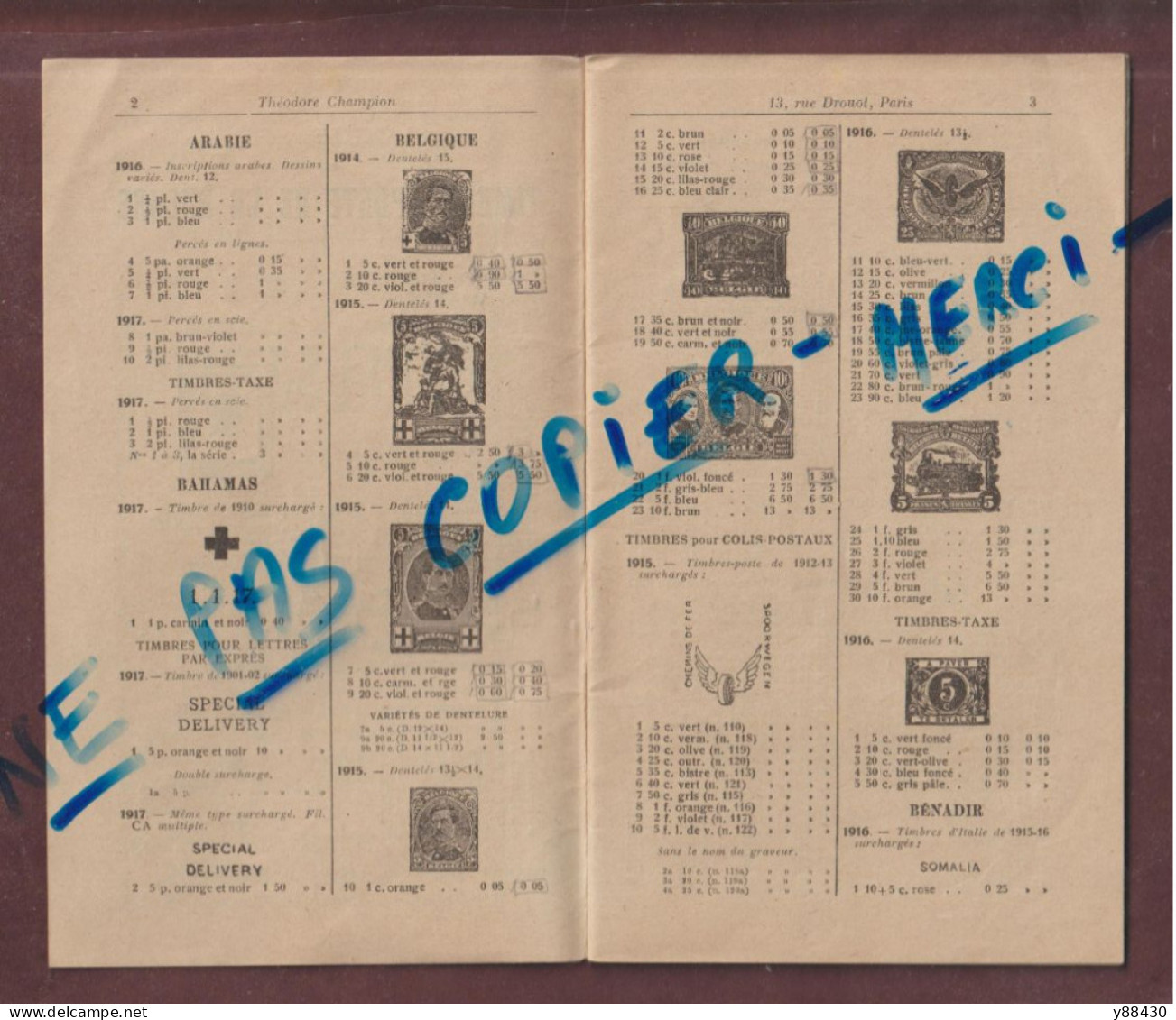 Catalogue Théodore Champion de février 1917 des TIMBRES DE GUERRE DU MONDE ENTIER de 1914/15/16 et 1917 -15 vues