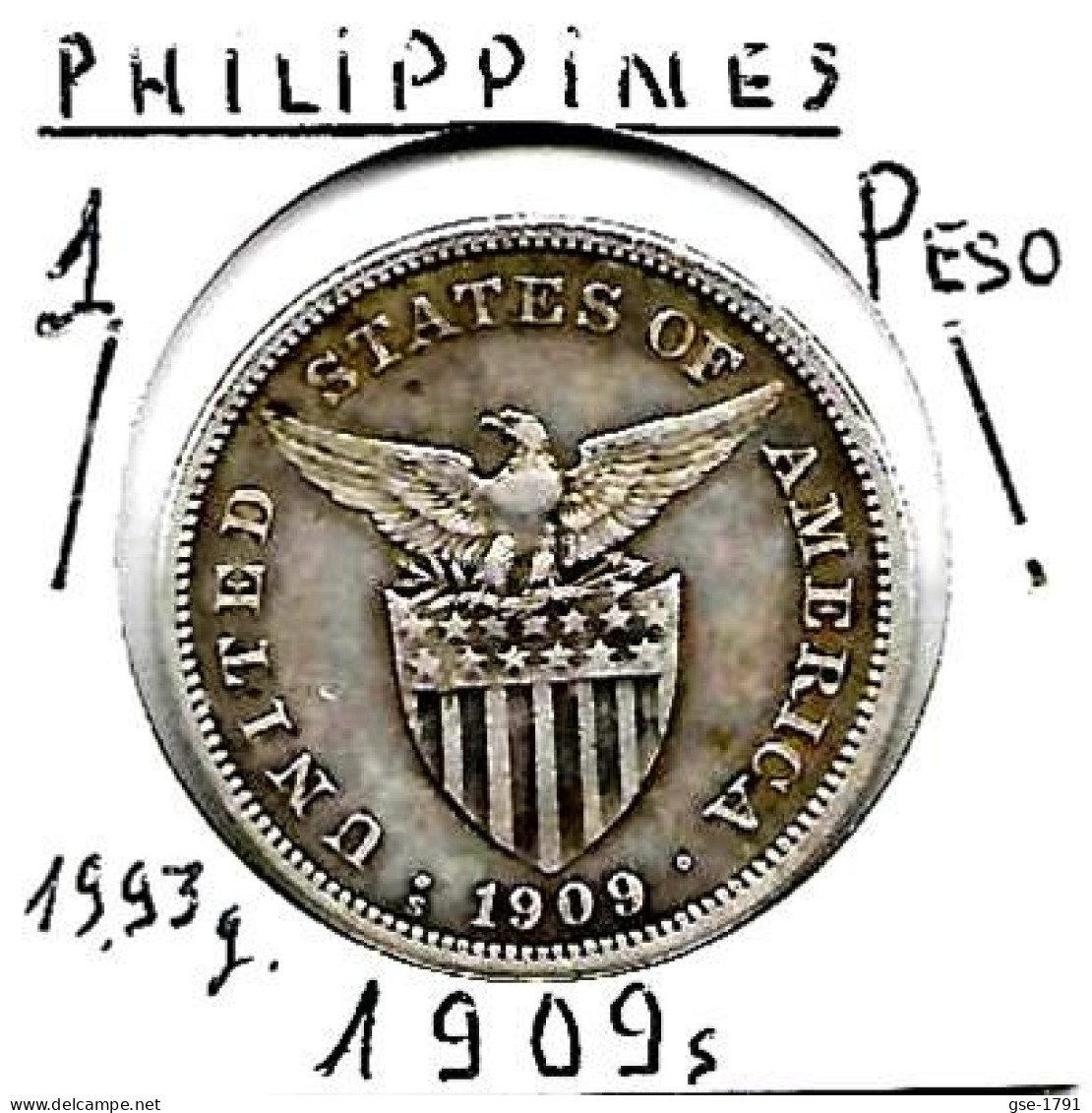 PHILIPPINES  US.Période 1 PESO   Année 1909s   KM172, Ag. 0.800, TTB - Filippijnen