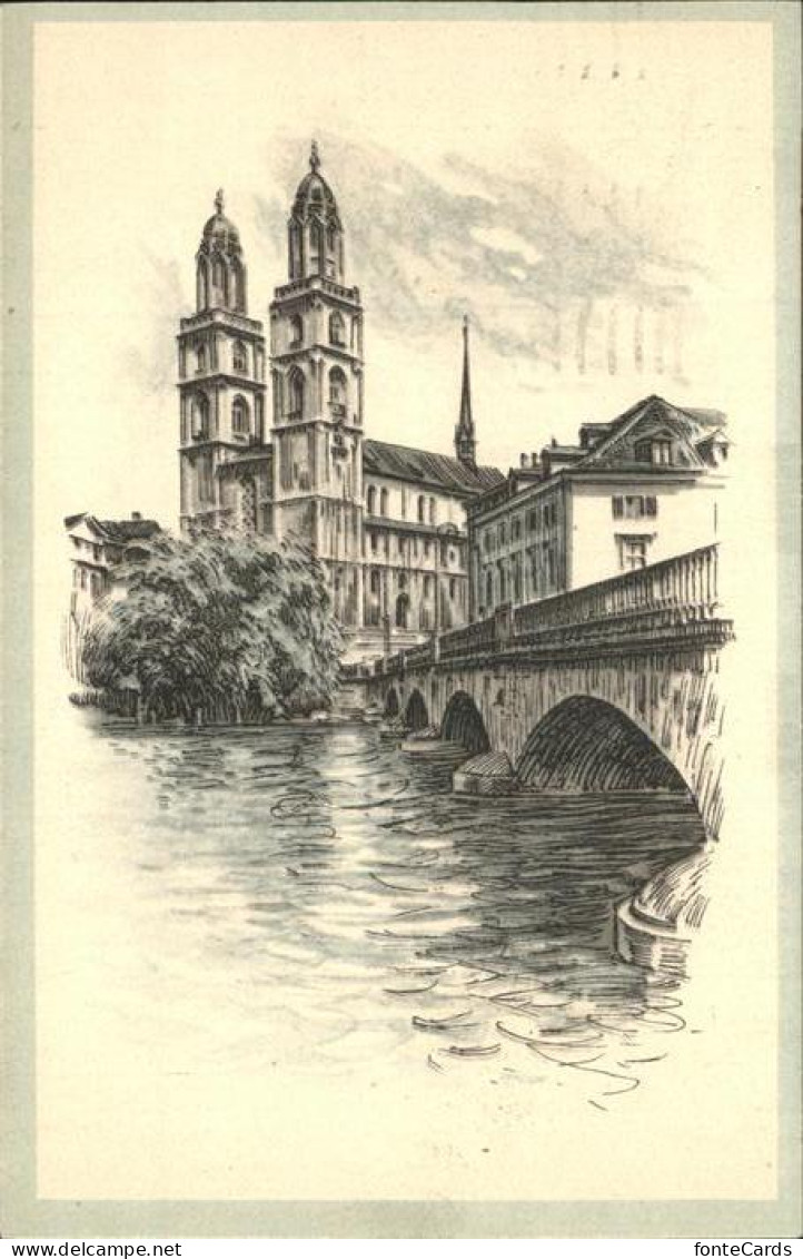 11377379 Zuerich Helmhaus Grossmuenster La Cathedrale Zeichnung Zuerich - Sonstige & Ohne Zuordnung