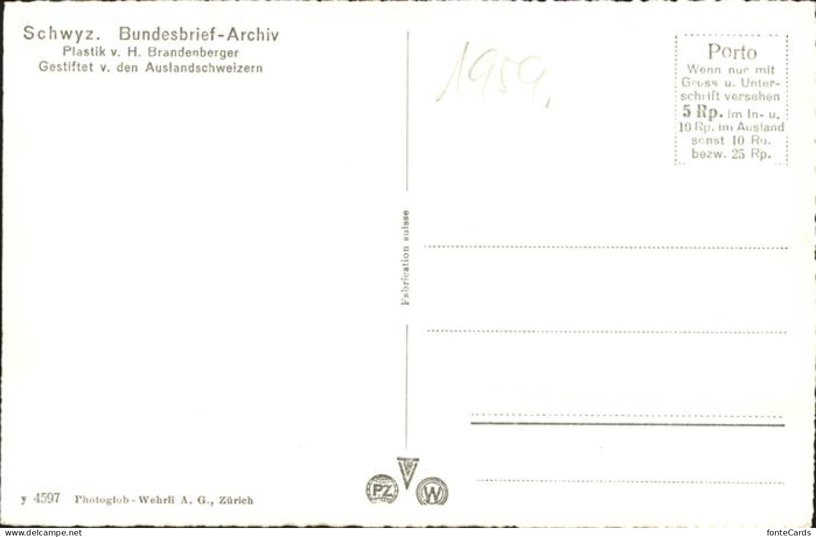 11377330 Schwyz Bundesbrief-Archiv Plastik H. Brandenberger Schwyz - Altri & Non Classificati