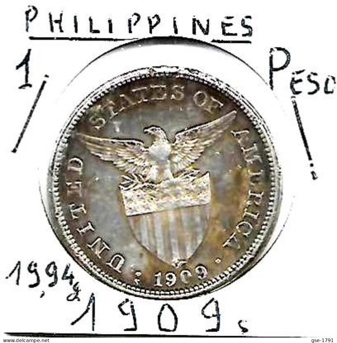 PHILIPPINES  US.Période 1 PESO   Année 1909s   KM172, Ag. 0.800, TTB - Philippines