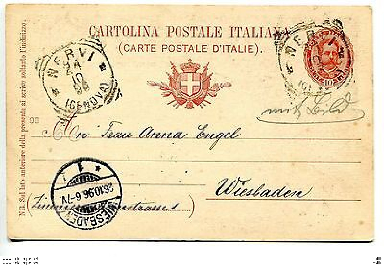 C.P. Cent. 10 "Nozze Reali" N. C29/3 Per L'estero Il Giorno Di Emissione - Entero Postal