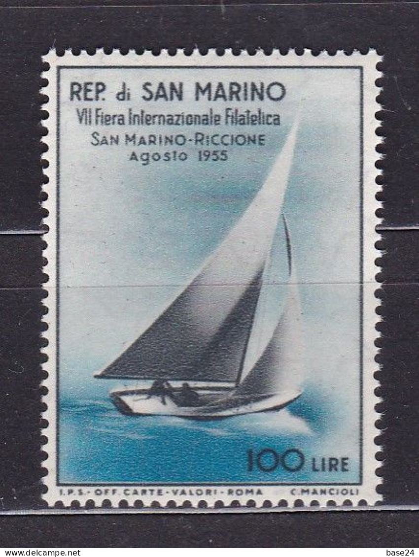 1955 San Marino Saint Marin VELA I° Giornata Filatelica RICCIONE Serie 100L Azzurro-nero MNH** SAIL BOAT - Segeln