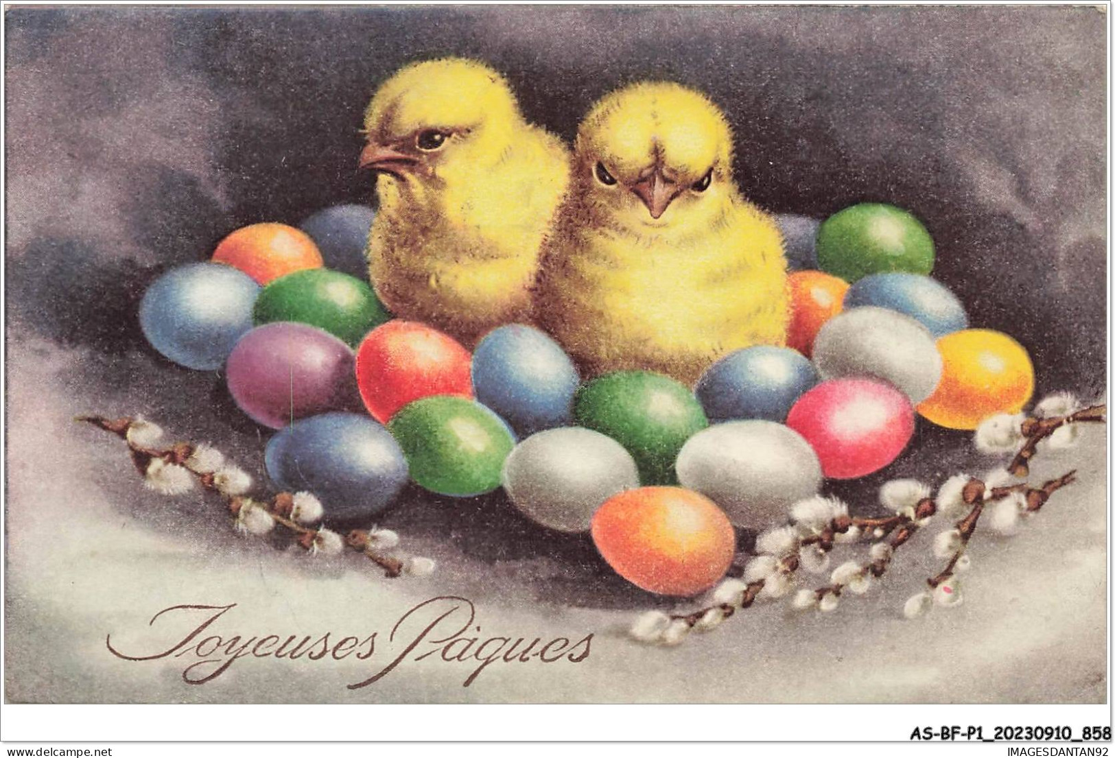 AS#BFP1-0430 - VOEUX - Joyeuses Pâques - Poussins Au Milieu D OEUFS MULTICOLOUR - Easter