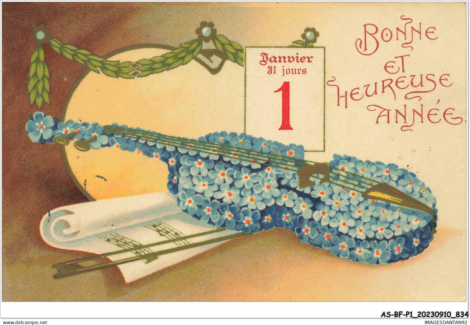 AS#BFP1-0418 - VOEUX - Bonne Et Heureuse Année - Violon Décoré De Myosotis - Neujahr