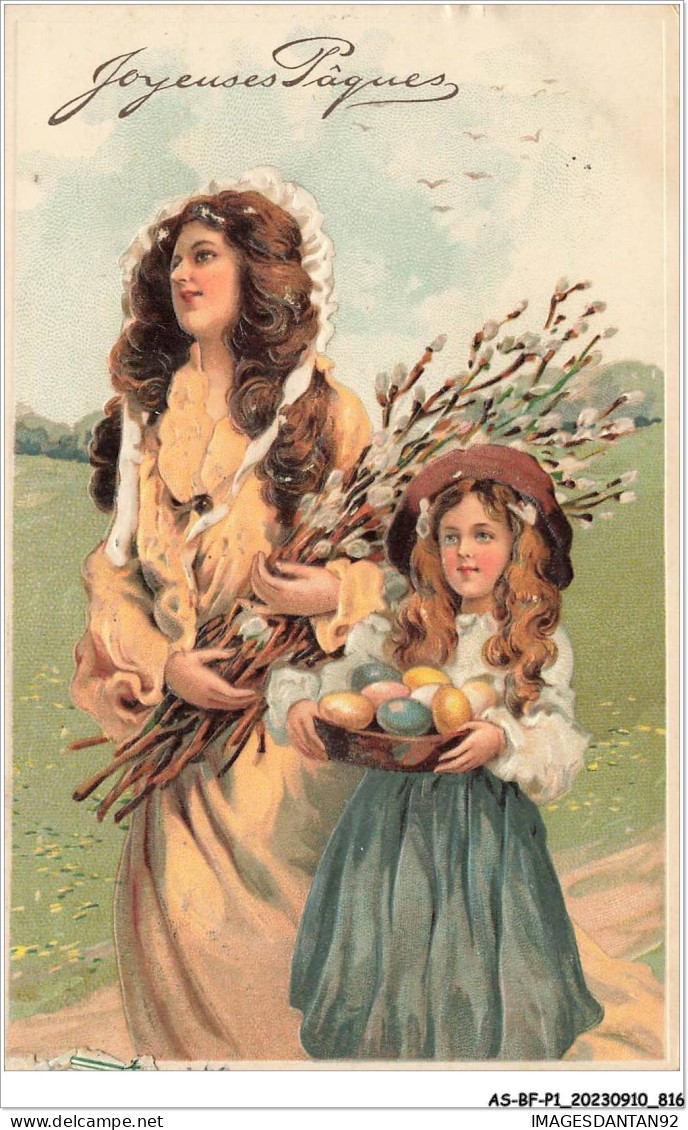 AS#BFP1-0409 - VOEUX - Joyeuses Pâques - Une Fillette Et Une Femme Marchant - Carte Gaufrée - Easter