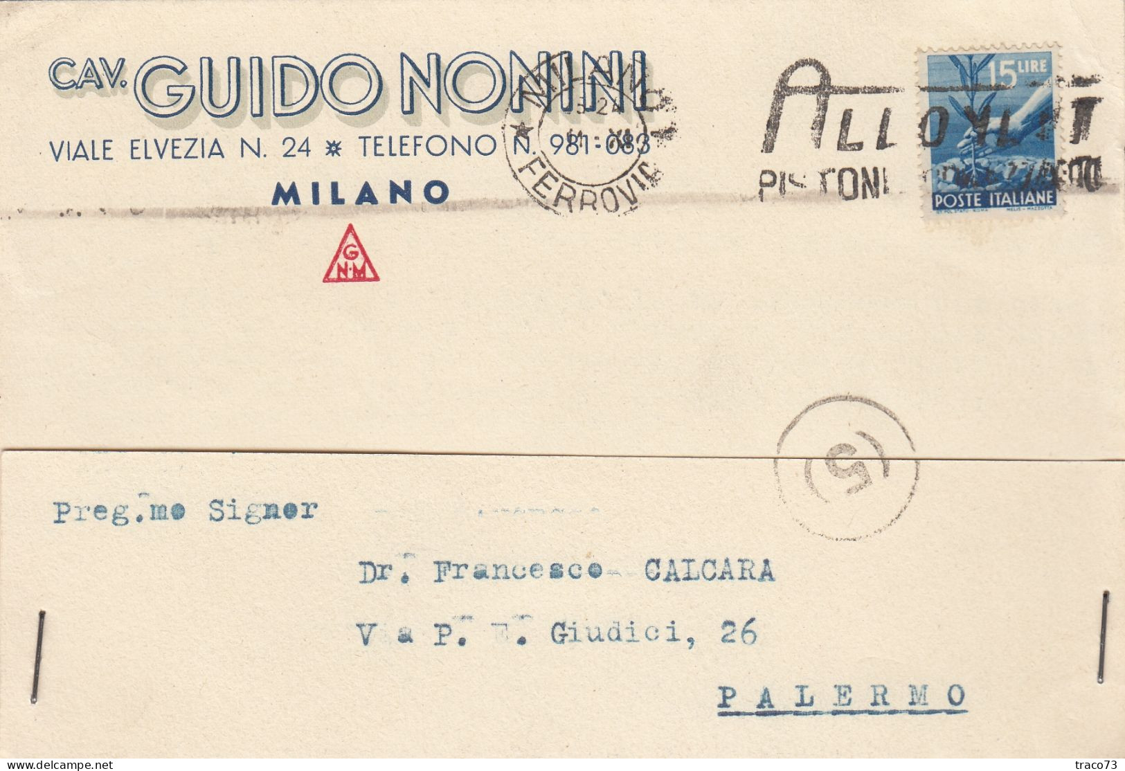 MILANO   /  Cartolina Pubblicitaria " Cav. GUIDO NONINI " _ Viaggiata - Milano