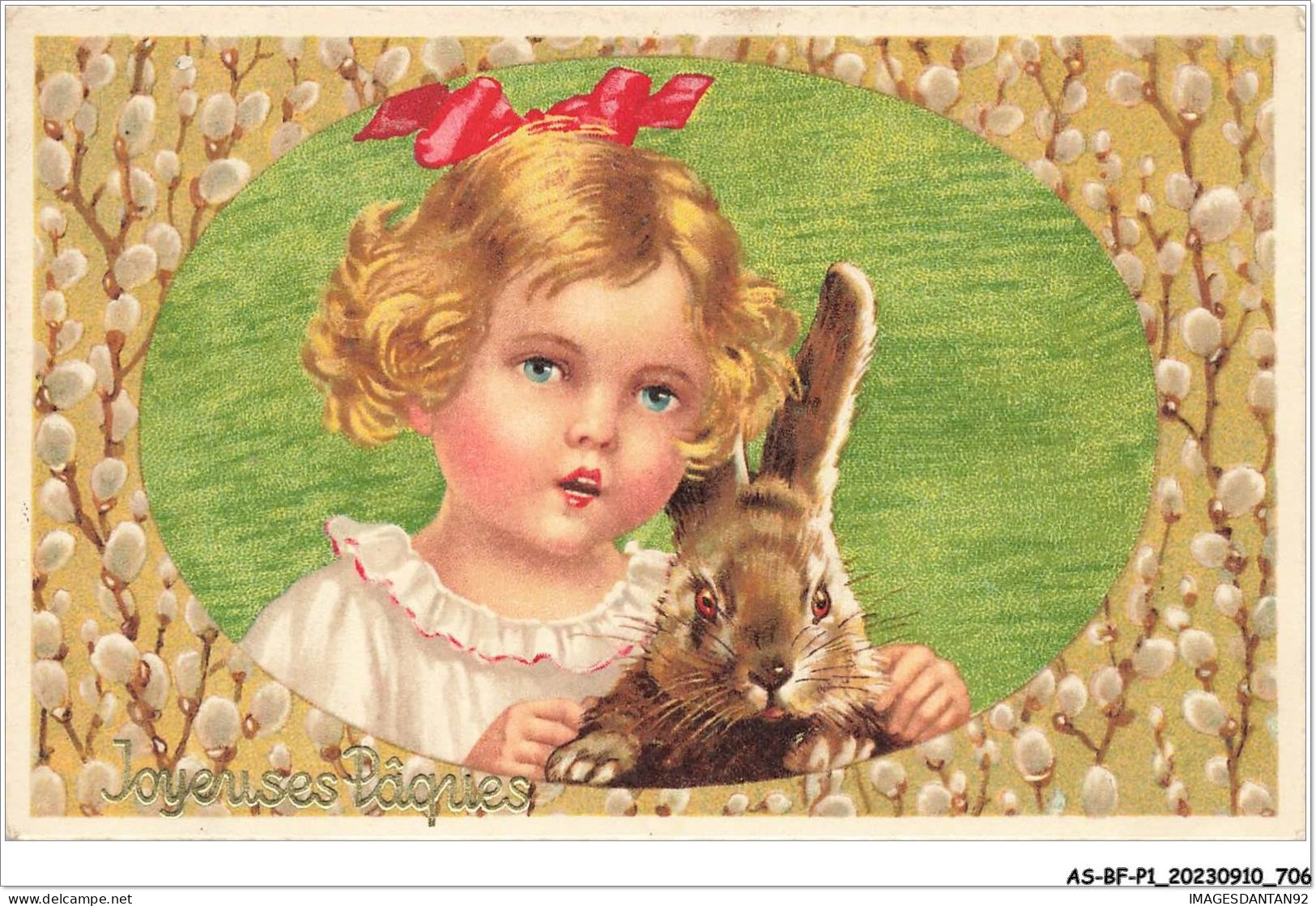 AS#BFP1-0354 - VOEUX - Joyeuses Pâques - Fillette Et Un Lièvre - Easter