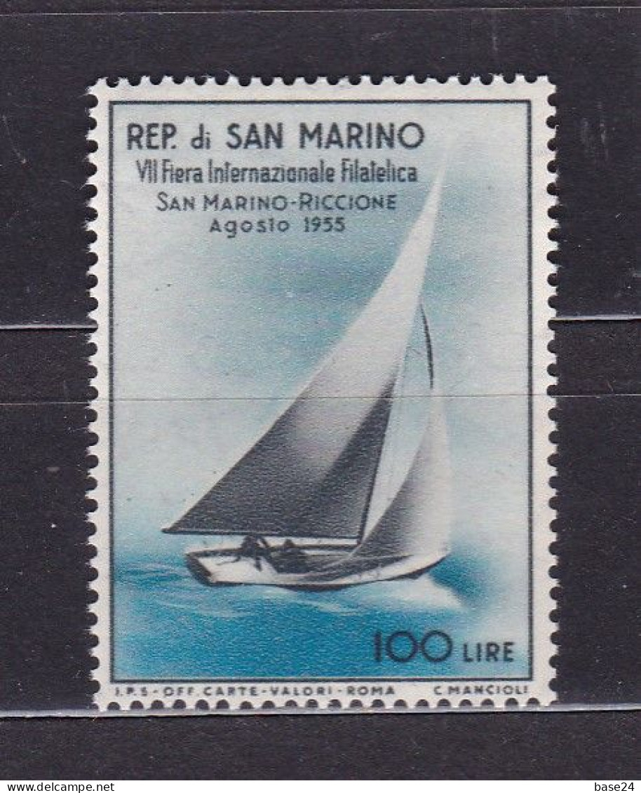 1955 San Marino Saint Marin VELA I° Giornata Filatelica RICCIONE Serie 100L Azzurro-nero MNH** SAIL BOAT - Segeln