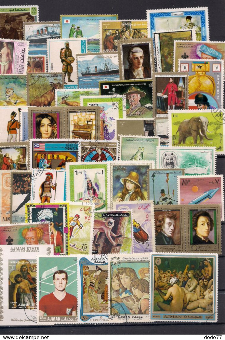 50 TIMBRES AJMAN  OBLITERES  TOUS DIFFERENTS - Collections (without Album)