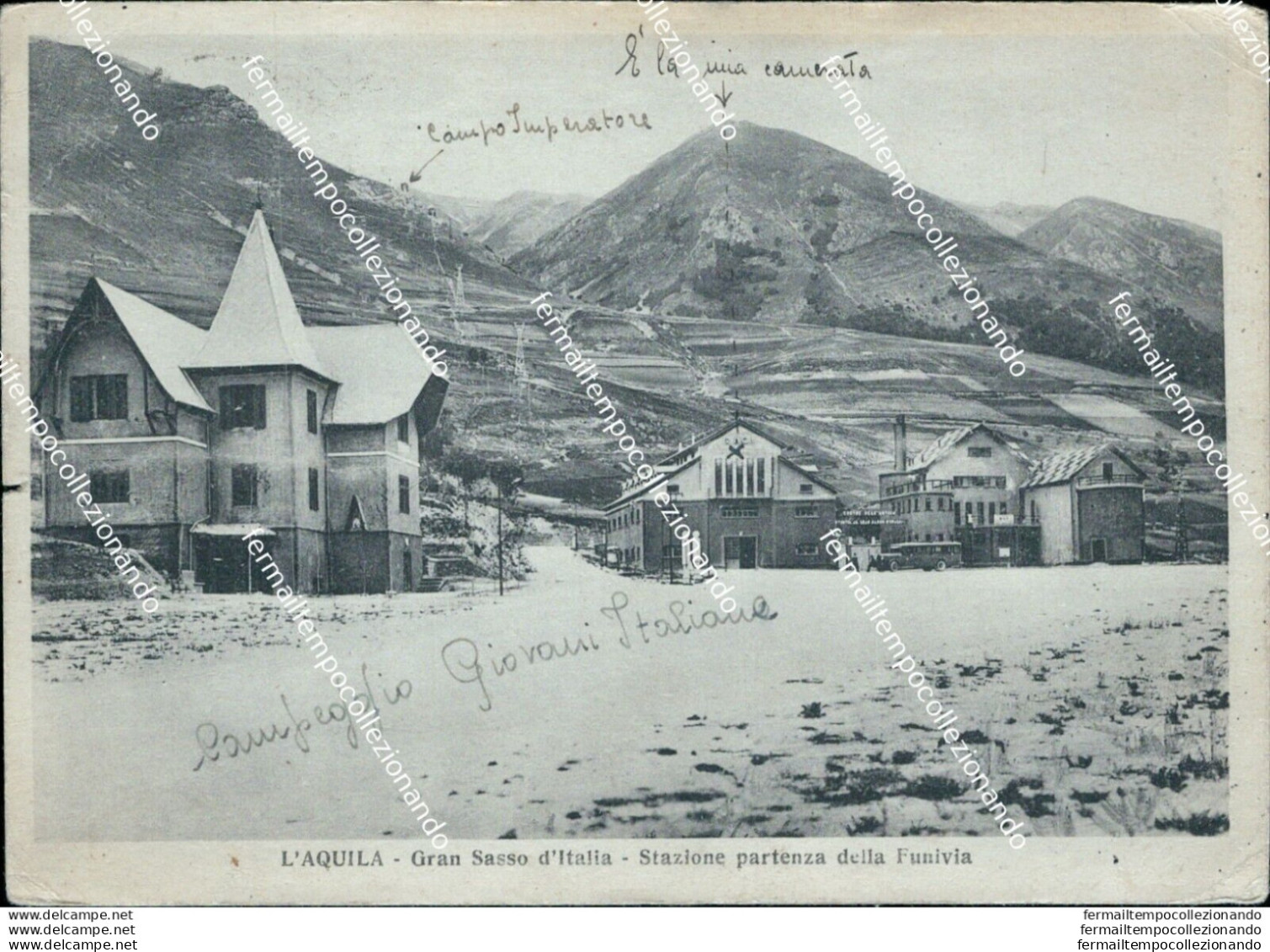 Bn523 Cartolina L'aquila Gran Sasso D'italia Stazione Partenza Della Funivia1938 - L'Aquila