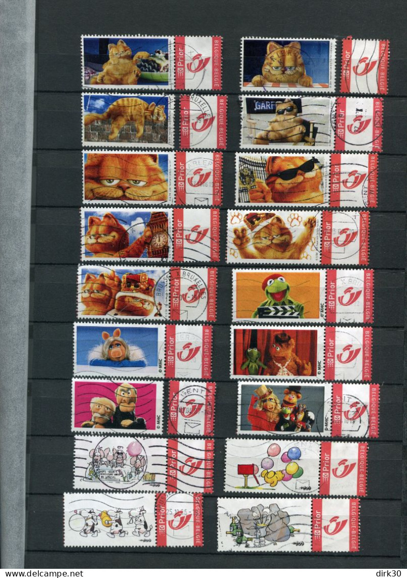 Belgie Duostamps Garfield Muppets 18 X Gestempeld Gepersonaliseerde Zegels (staat Zie Scan)  Strips Comics BD - Oblitérés